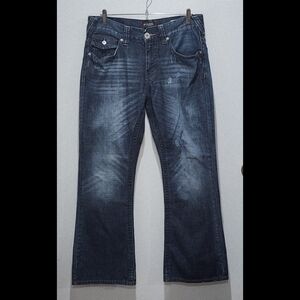 Mens Guess Jeans Distressed Relaxed Boot Rancho Fit 34 Waist Dark Wash 31 Inseam